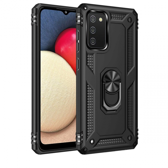 Samsung Galaxy A02s Kılıf Sofya Yüzüklü Silikon Kapak - Siyah