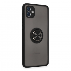 Samsung Galaxy A04 Kılıf Montreal Yüzüklü Silikon Kapak - Siyah