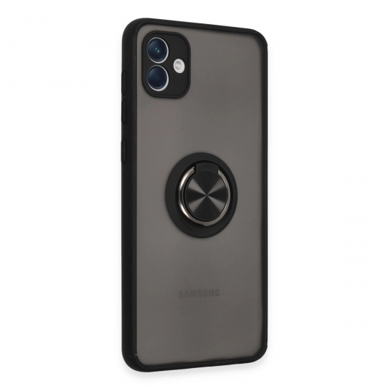 Samsung Galaxy A04 Kılıf Montreal Yüzüklü Silikon Kapak - Siyah