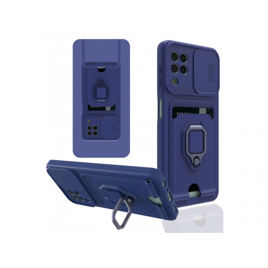 Samsung Galaxy A22 Kılıf Zuma Kartvizitli Yüzüklü Silikon - Lacivert