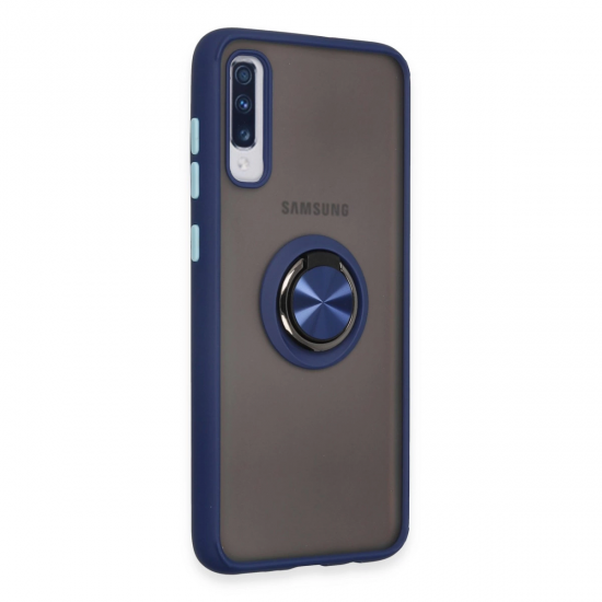 Samsung Galaxy A70 Kılıf Montreal Yüzüklü Silikon Kapak - Lacivert