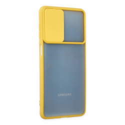 Samsung Galaxy M52 5g Kılıf Palm Buzlu Kamera Sürgülü Silikon - Sarı Samsung Galaxy M52 5g Kılıf Palm Buzlu Kamera Sürgülü Silikon - Sarı