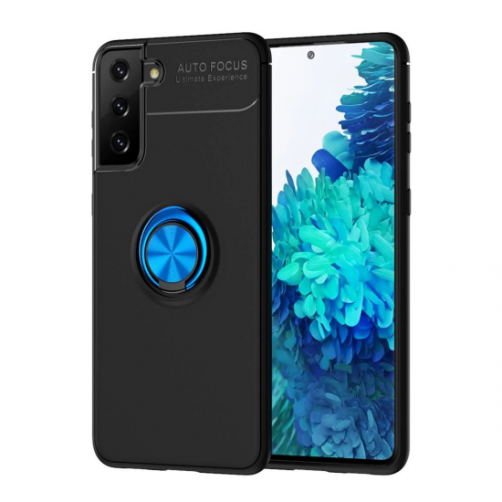 Samsung Galaxy S21 Plus Kılıf Range Yüzüklü Silikon - Siyah-mavi