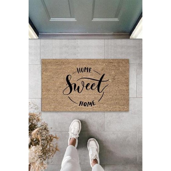 Siyah Kapı Önü Paspası Home Sweet Home Desen  K-3298