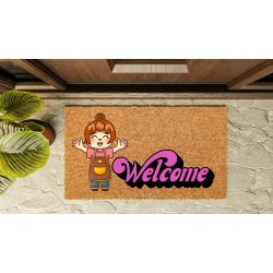 Kapı Önü Paspası Özel Tasarım Koko Model Welcome Kadın PK-1593 Kapı Önü Paspası Özel Tasarım Koko Model Welcome Kadın PK-1593