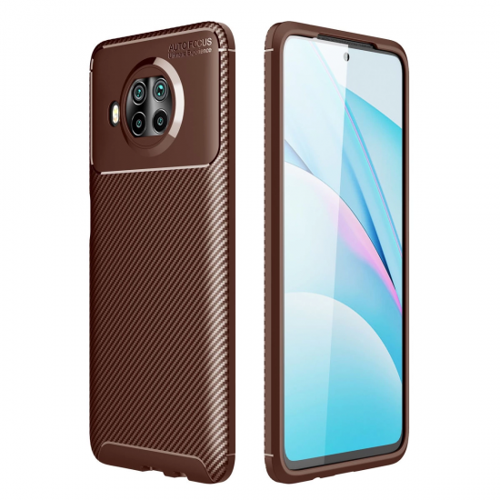 Xiaomi Mi 10t Lite Kılıf Auto Focus Karbon Kapak - Kahverengi