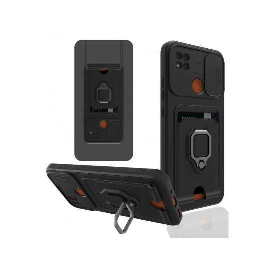 Xiaomi Redmi 9c Kılıf Zuma Kartvizitli Yüzüklü Silikon - Siyah