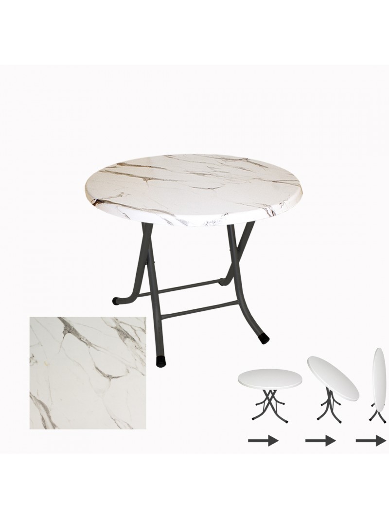 Klasik Katlanır Masa Yuvarlak (70 cm Çap) - (Werzalit, Wermodin ve Allzalit Tabla) - Afyon Mermer