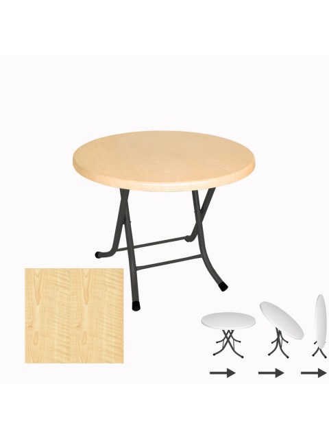 Klasik Katlanır Masa Yuvarlak (70 cm Çap) - (Werzalit, Wermodin ve Allzalit Tabla) - Akçaağaç